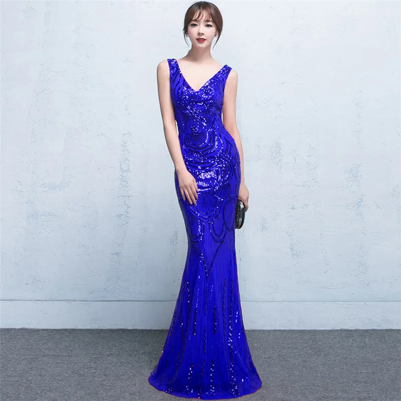 Sequined Sexy Long Night Dress Red Mermaid Cheongsam Traditional Chinese Oriental Dresses Robe Orientale Wedding Clothes