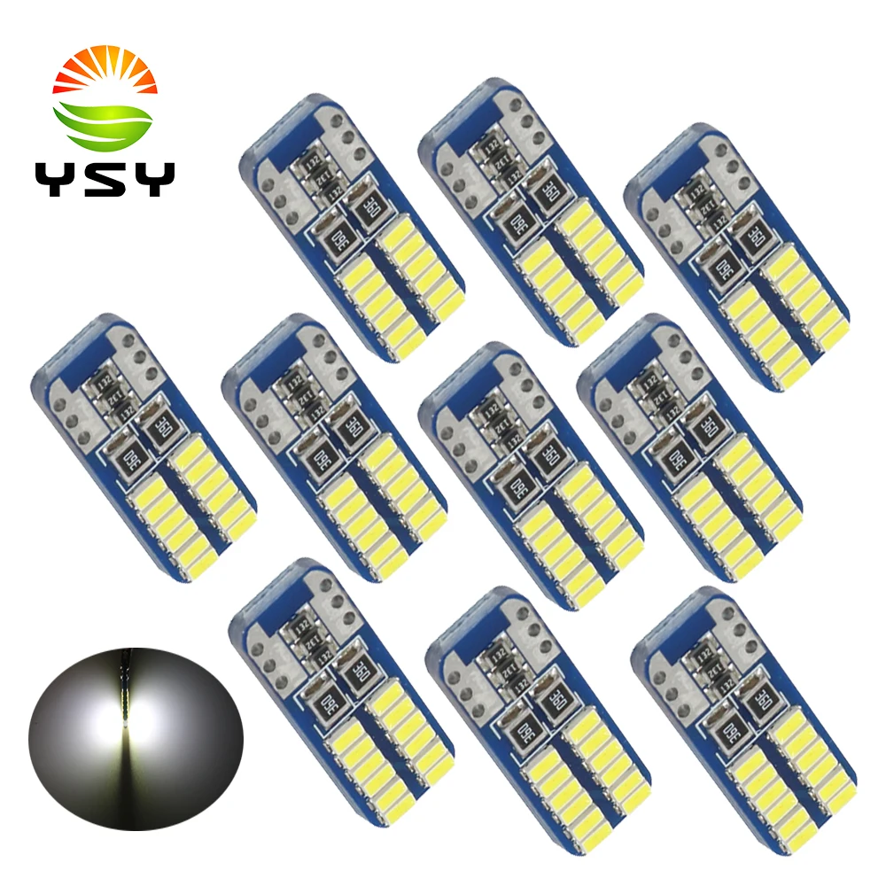 

YSY 10pcs T10 W5W 168 192 Led Tail Light 3014 24smd 12V for Car Led Auto Lamp CANBUS NO Error Car Marker Parking Bulb White