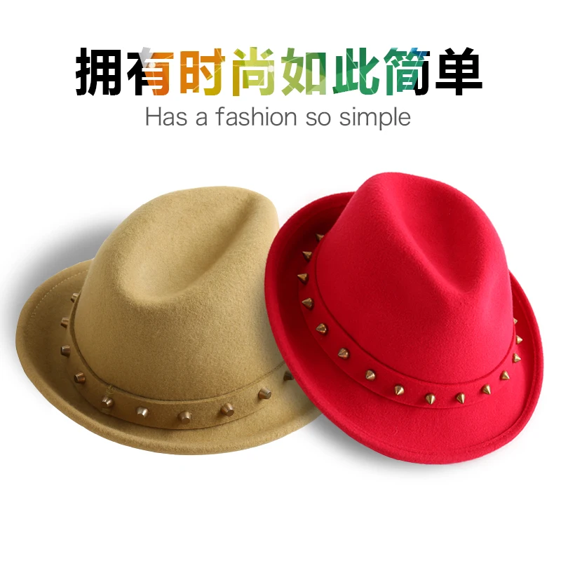 Lady Fashion Fedoras Wool Hat Girls British Short Hat Adult Fresh Felt Fedoras Cap Students Woolen Jazz Cap Panama Hats  B-8733