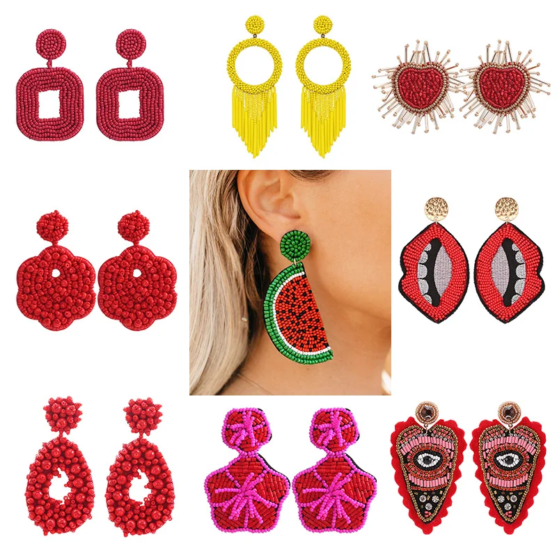Sehuoran New Handmade Beaded Design Earrings Jewelry Wedding Oorbellen Special Bohemian Heart Fringed Drop Dangle Earrings Party