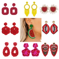 Sehuoran New Handmade Beaded Design Earrings Jewelry Wedding Oorbellen Special Bohemian Heart Fringed Drop Dangle Earrings Party