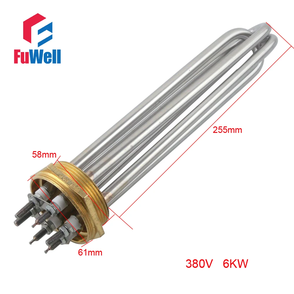 2 Inch Stainless Steel Copper Head Heating Tube 380V 6KW DN50 Electric Heater Pipe Water Boiler Heating Element