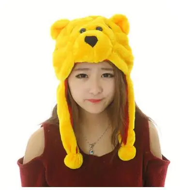 Cute Funny Plush Faux Fur Animal Stuffed Beanie Hood Hat Winter Adult Womens Mens Children Kids Boys Girls Warm Cosplay Costume