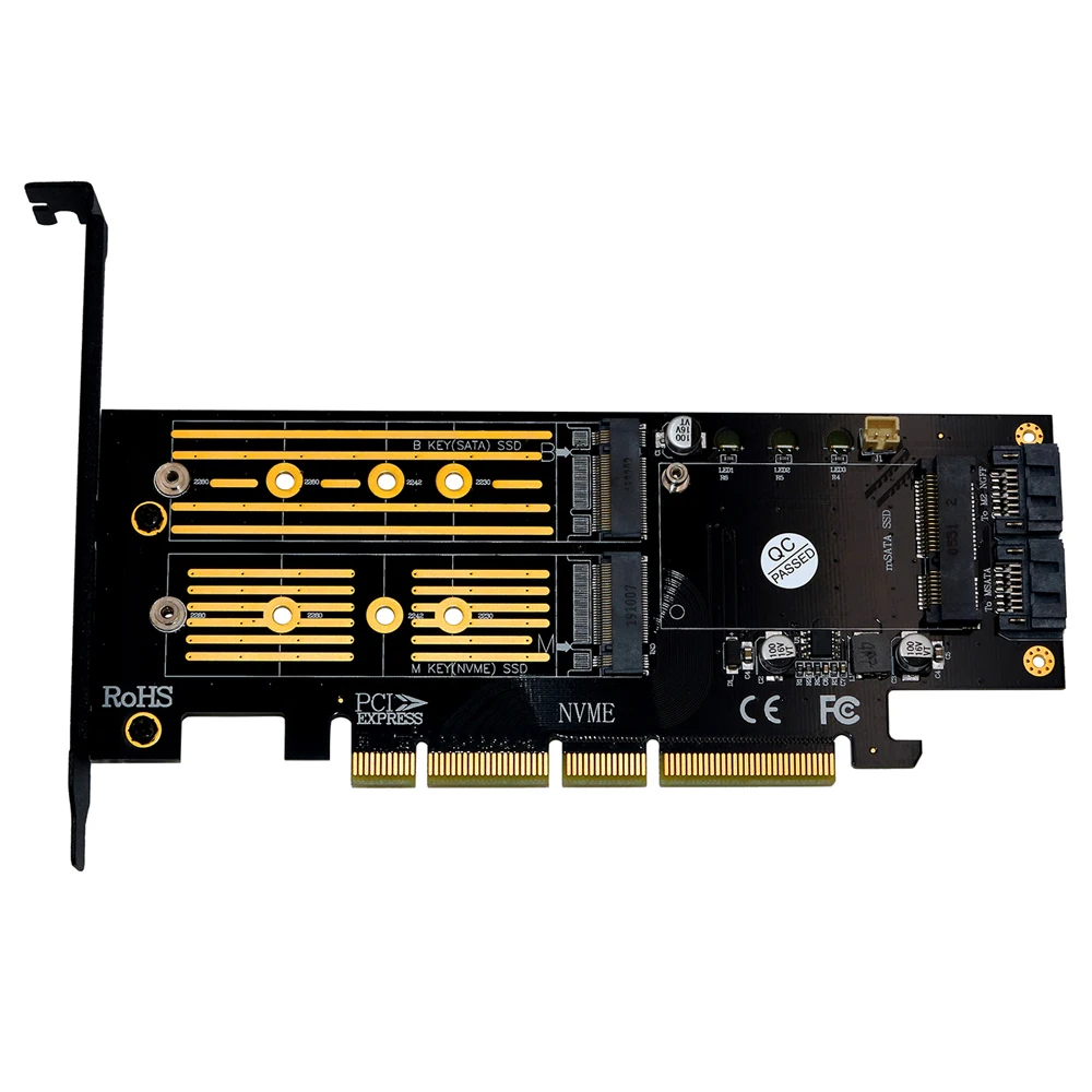 Imagem -02 - Adaptador Pci Express 3.0x16 Nvme M.2 Msata Pcie para Adaptador m2 m Chave Chave b 3in1 Nvme Ahci M.2 Ngff Ssd Msata Converter Riser Cartão