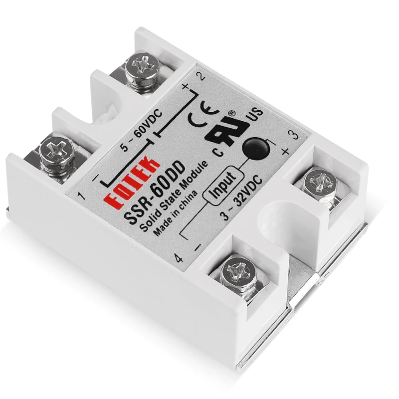 60DD 60A SSR-60DD Solid State Module Relay DC-DC Single Phase SSR 3-32V 12V DC TO 5-60V DC Output Load