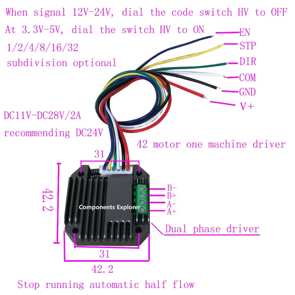 Nema 17 Integrated Motor Driver 42 Stepper Motor One Machine Driver DC11V-DC28V/2A Recommending DC24V