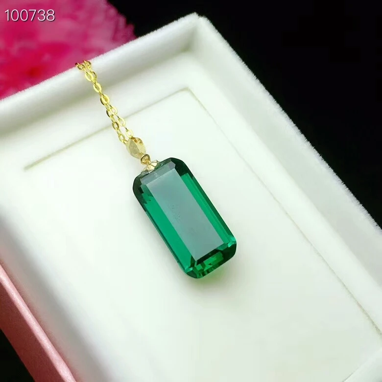 KJJEAXCMY Boutique Jewelry, 925 Pure Silver Mosaic Natural Green Crystal Female Pendant Plated 18K Gold Support Test