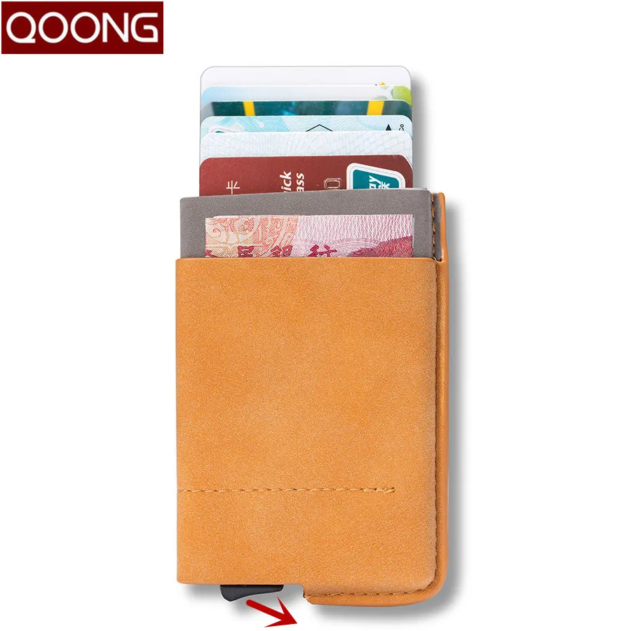 

QOONG New RFID Blocking Travel Card Wallet Automatic Pop Up ID Credit Card Holder Men Women Business Card Case Purse KH1-022