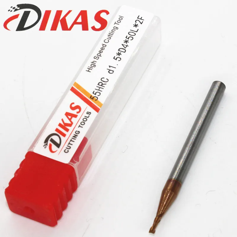 Dikas55HRC d1.5 * d4 * 50l * 2f材料超硬スクエア径平エンドミル2フルート1.5ミリメートルコーティングナノ使用のための高速フライス盤