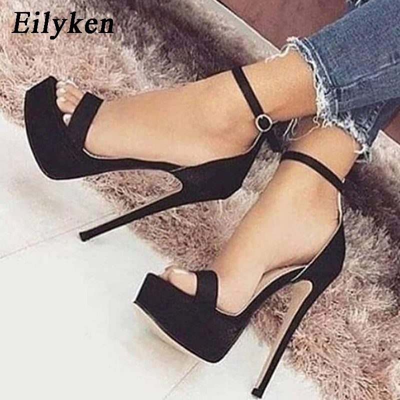 Eilyken Gladiator Buckle Strap Women Sandals Thin High Heels Club Party Pumps Classics Black Pole Dancing Shoes Size 35-42