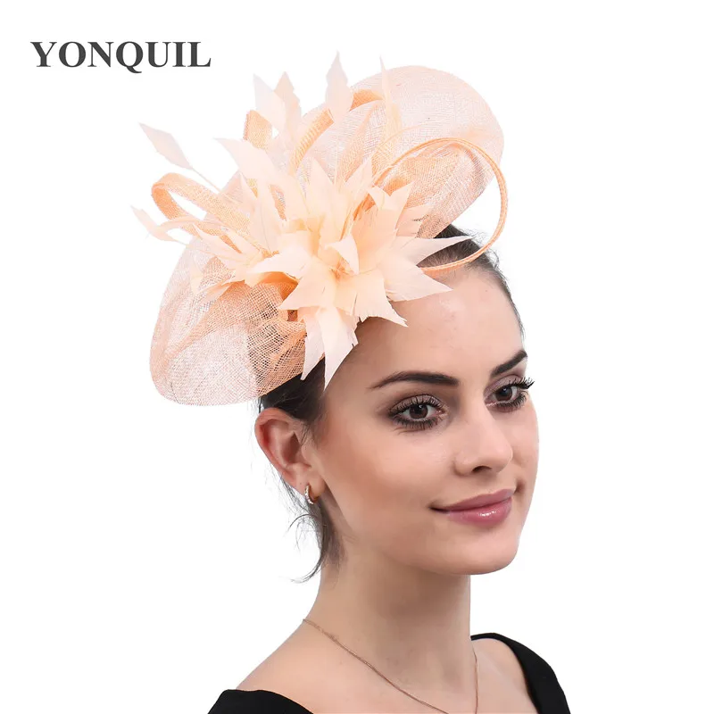 Elegant Ladies Hair Champagne Fascinators Hair Accessories Hats Headbands Women Fancy Feather Wedding Race Female Derby Headwear