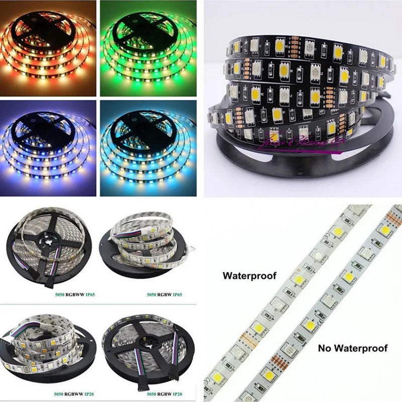 

5 м 60 светодиодов/м 5050 RGBW водонепроницаемый IP20/IP65 черный/белый PCB RGB + белый/теплый белый