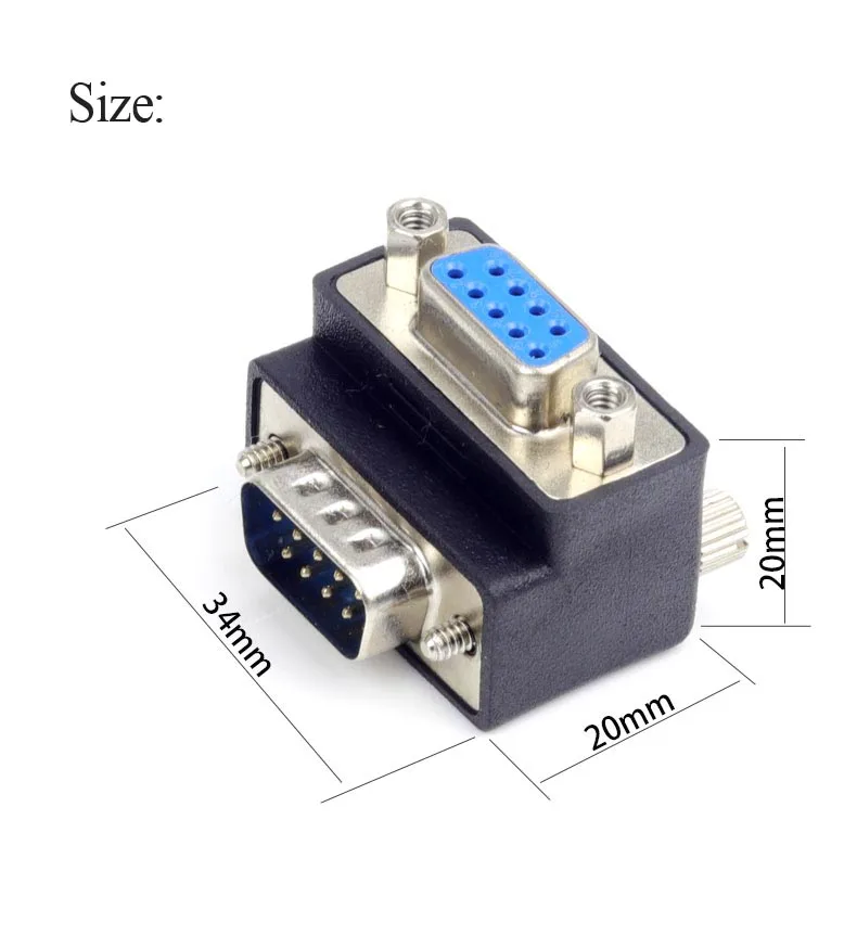 Codo en ángulo de 90 grados RS232 serie 9 pines macho a hembra cambiador de género para IPC POS ATX SBC ARM Dsub 9p extensor