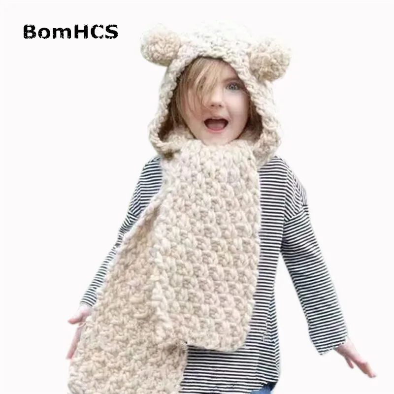 BomHCS 100% Handmade Knitting Children's Beanie Scarf Winter Warm Kid's Neckerchief Hat