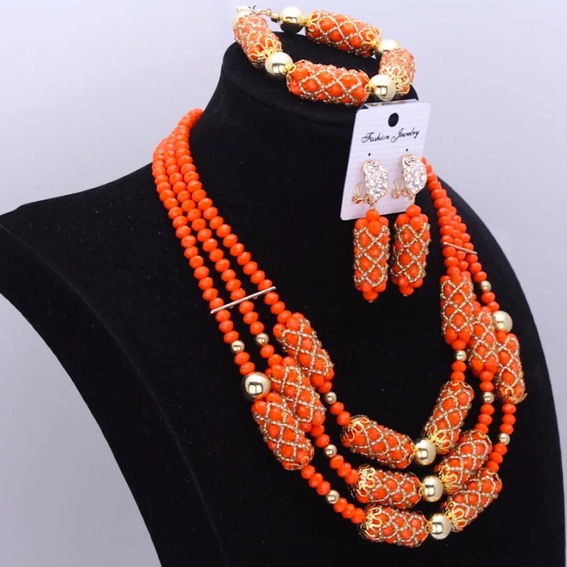 Dudo Amazing Orange African Beads Jewelry Bridal Sets