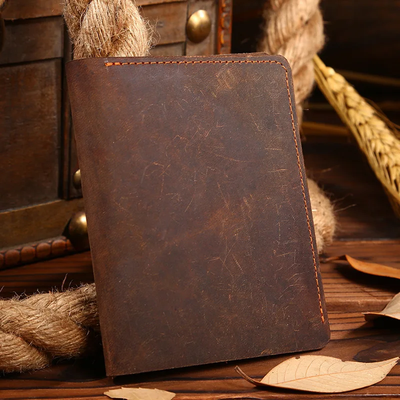 

Vintage Casual Crazy Horse Leather Men's Short Design Wallet Top Grain Cow Leather Vertical Horizontal Male Purse 6 Card holder