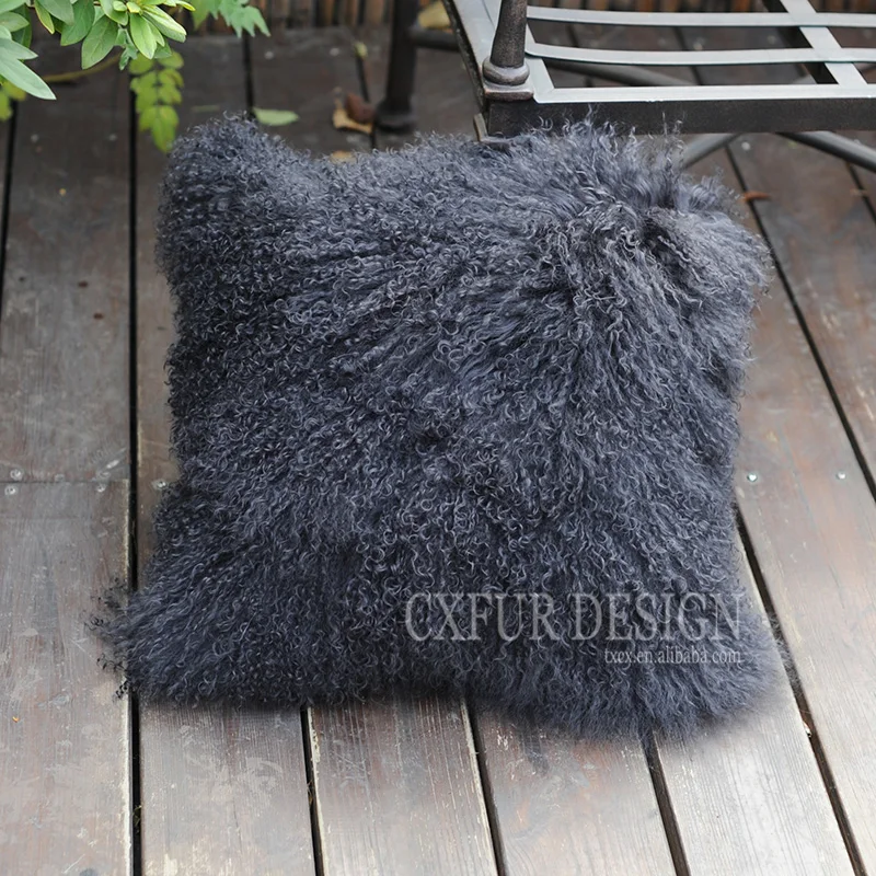 CX-D-04S Super Soft Plush Mongolian Lamb Fur Pillow Cover Real Fur Cushion Cover