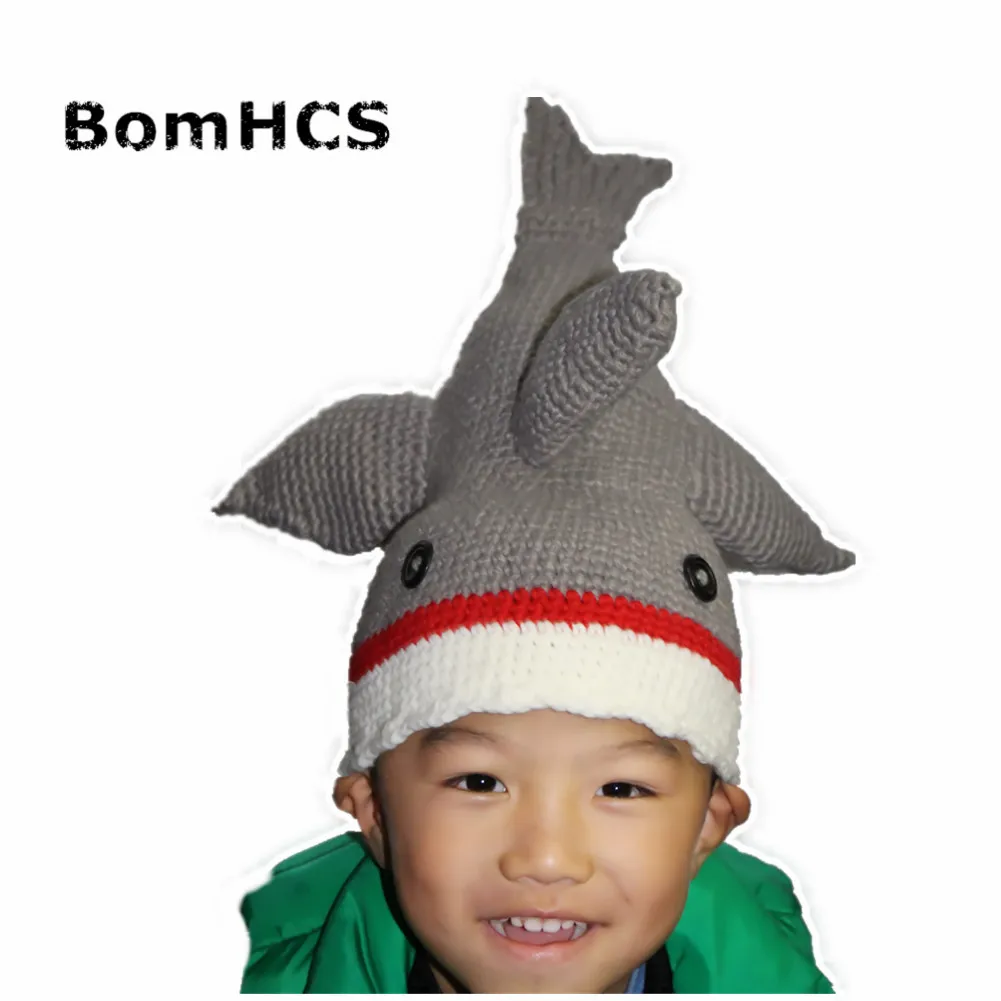 BomHCS Novetly Shark Hat 100% Handmade Knit Animal Beanie for March Party Gift