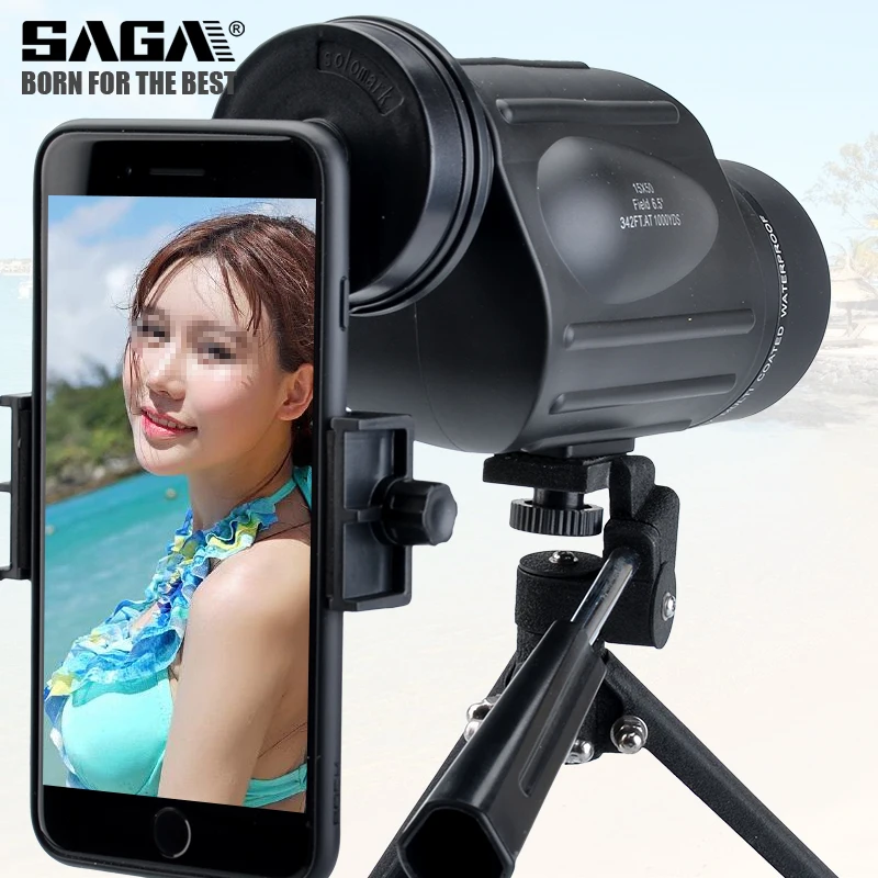 SAGA-reloj Monocular con Zoom, dispositivo de gran aumento, alta calidad, resistente al agua con nitrógeno, HD, 15x50