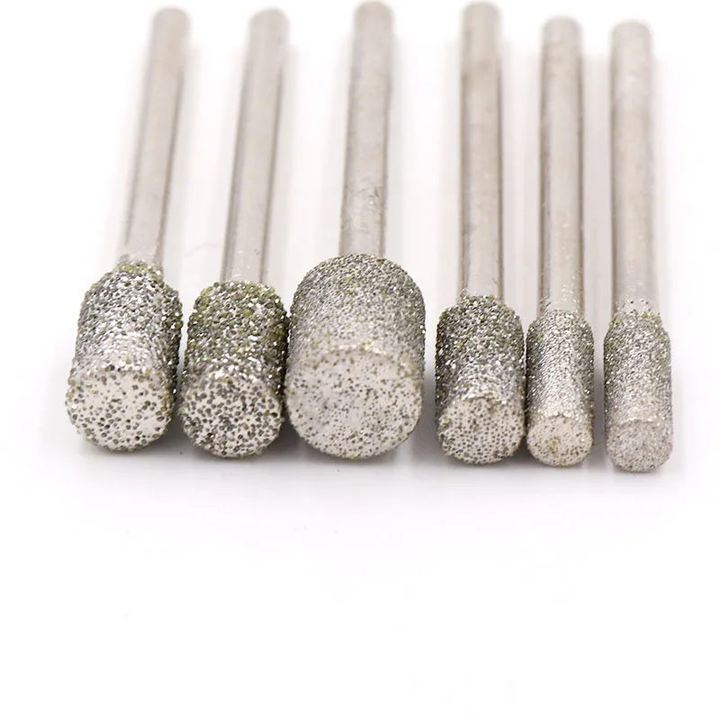 5pcs Grit 60 Cylinder Diamond Grinding Head Bit Cylindrical Points Coated Carving Burrs Lapidary Tools for Jade Stone Marble