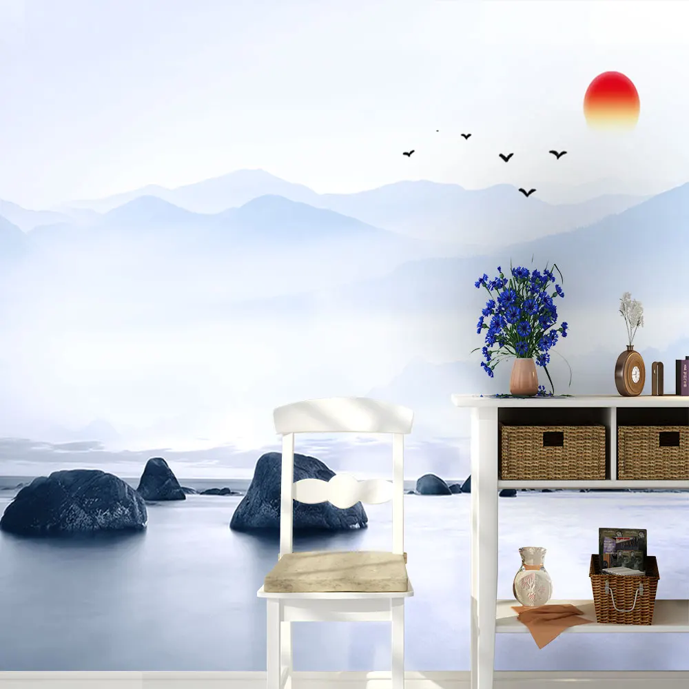 3d wallpaper new Chinese style artistic ink landscape TV sofa wall decoration painting - waterproof wall cloth