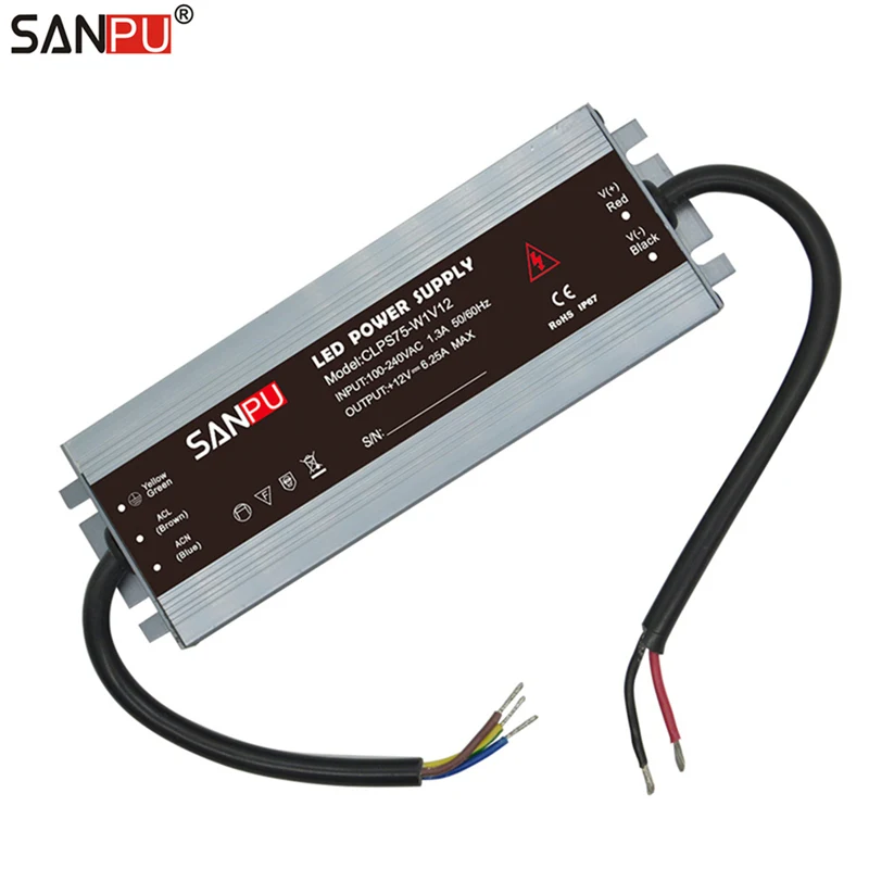 

Hot Sale New SANPU Waterproof SMPS 75W 12VDC Power Supply Transformer 110V 220V AC DC 12V 6A LED Driver 12 V IP66 IP67 Slim Thin