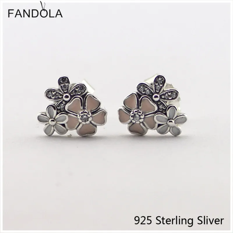 

100% 925 Sterling Silver Poetic Blooms, Mixed Enamels & Clear CZ Stud Earring Clear CZ Fit For Women Gift Europe Style Jewelry