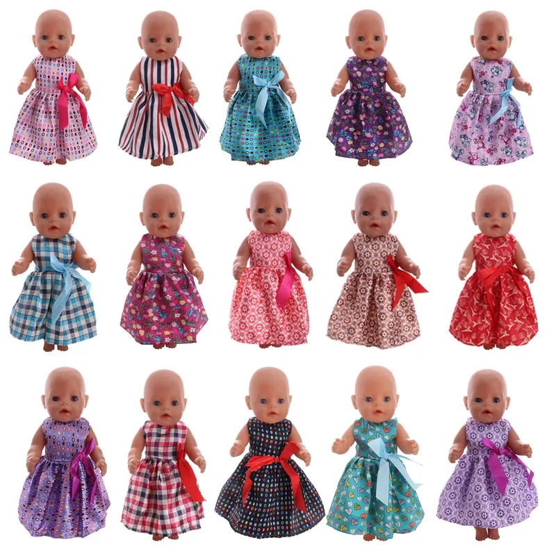 15 Pattern Dress With Bow Tie Wear Fit 18 Inch American&43 CM Baby Doll Clothes Accessories,Girl's Toys,Generation,Birthday Gift