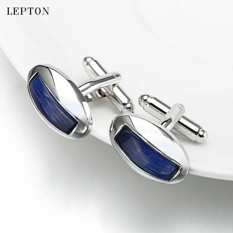 

Low-key Luxury Dark blue Opal Cufflinks for Mens Fashion High Quality Brand Arc Cat's Eye Stone Cuff links Shirt Cuffs Cufflink