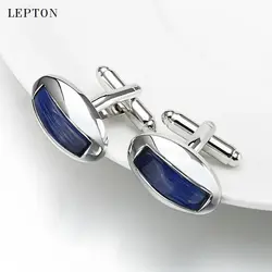 Low-key Luxury Dark blue Opal Cufflinks for Mens Fashion High Quality Brand Arc Cat's Eye Stone Cuff links Shirt Cuffs Cufflink