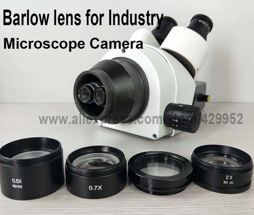 WD120 WD160 WD30 0.3X 0.5X 0.7X 0.75X 1X 1.5X 2X Trinocular Stereo Microscope Auxiliary Objective Lens Barlow Lens 48mm Thread