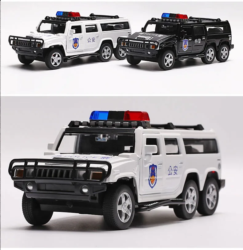 

Classic 1:32 Hummer Special police off-road vehicle alloy model,die-cast metal sound and light pull back model,free shipping