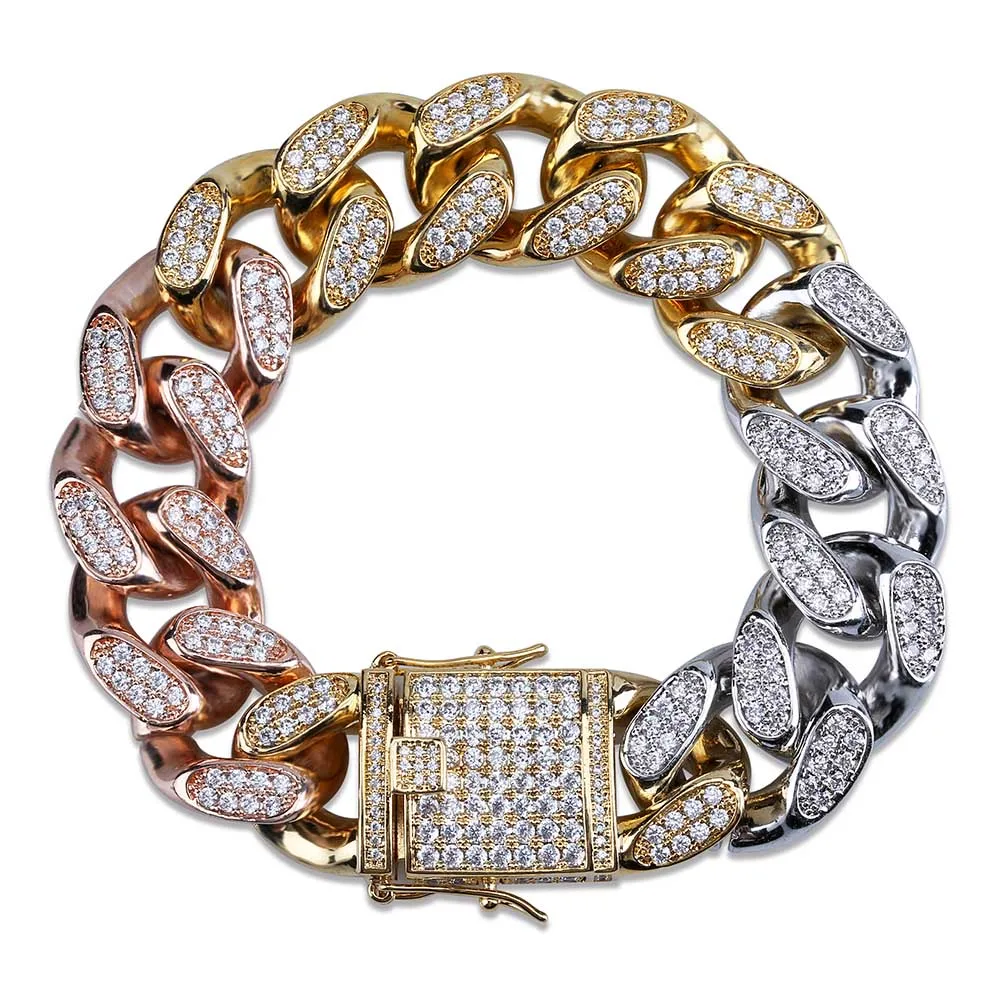 

TOPGRILLZ 18MM Cuban Link Bracelets Hip Hop Jewelry Gold Silver Color Plated Copper Material Iced Out CZ Chain Bracelets 7"8"