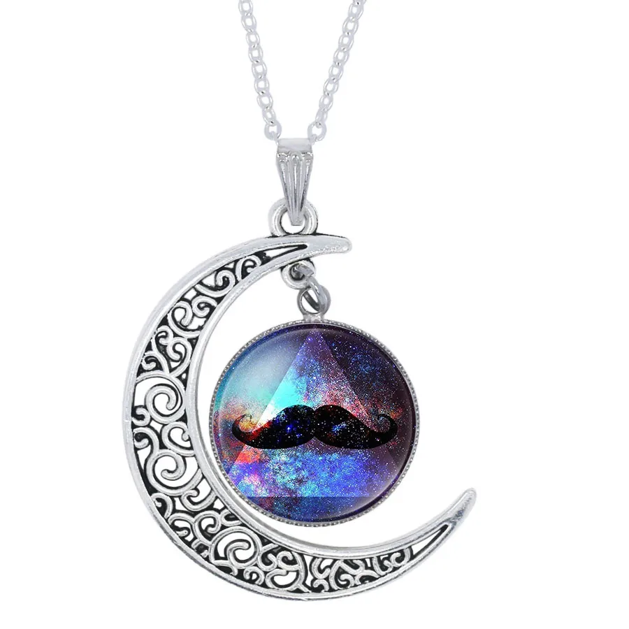 YAUTION Fashion Purple Nebula Space Universe Women Galaxy Crescent Moon Necklace Silver Plated Half Moon Pendant Necklace