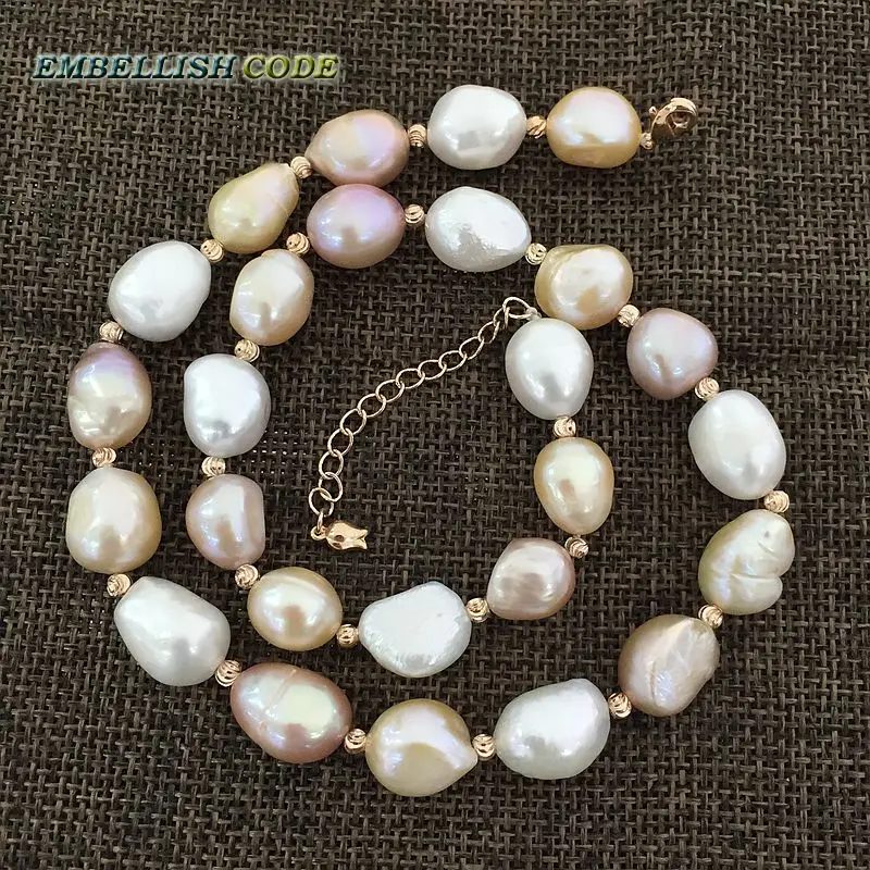 special small baroque irregular pearl and Rose Golden beads necklace bracelet set Mixed mixture color cultured pearls for women