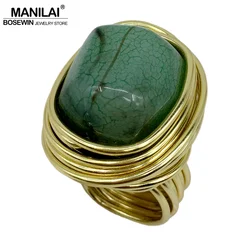 MANILAI Fashion Jewelry Wire Spiral Irregularity Ice crack Resin Handmade Rings Women Vintage Finger Ring Party Accessories