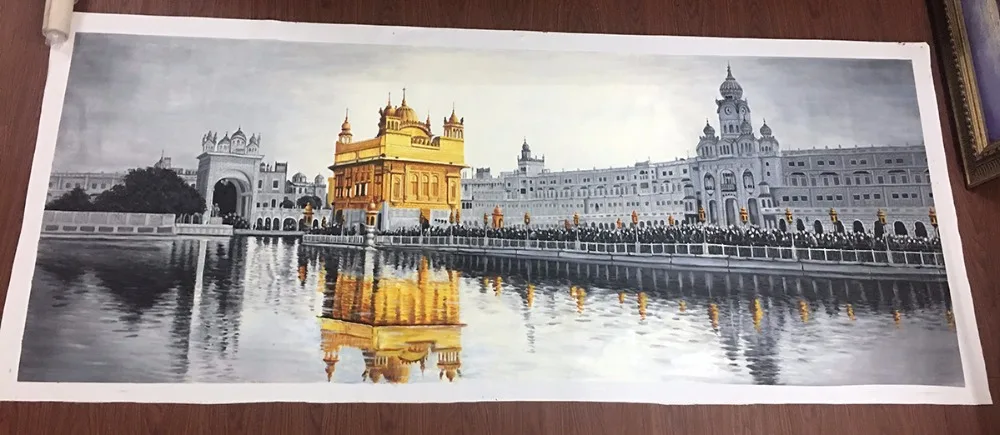 High Quality Original The Golden Temple Amritsar Oil Painting on Canvas Home Decor The biggest Sikh Temple Building Landscape