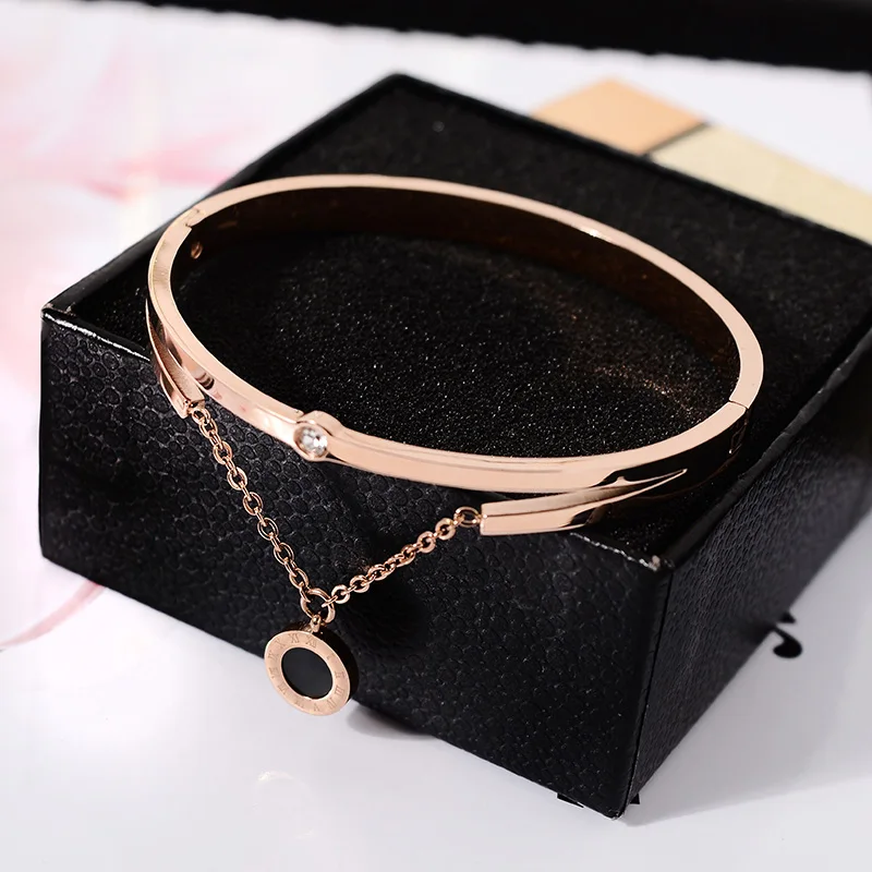 YUN RUO Fashion Double Face Shell Roman Number Bangle Rose Gold Silver Color Women Gift Titanium Steel Jewelry Not Fade Dropship