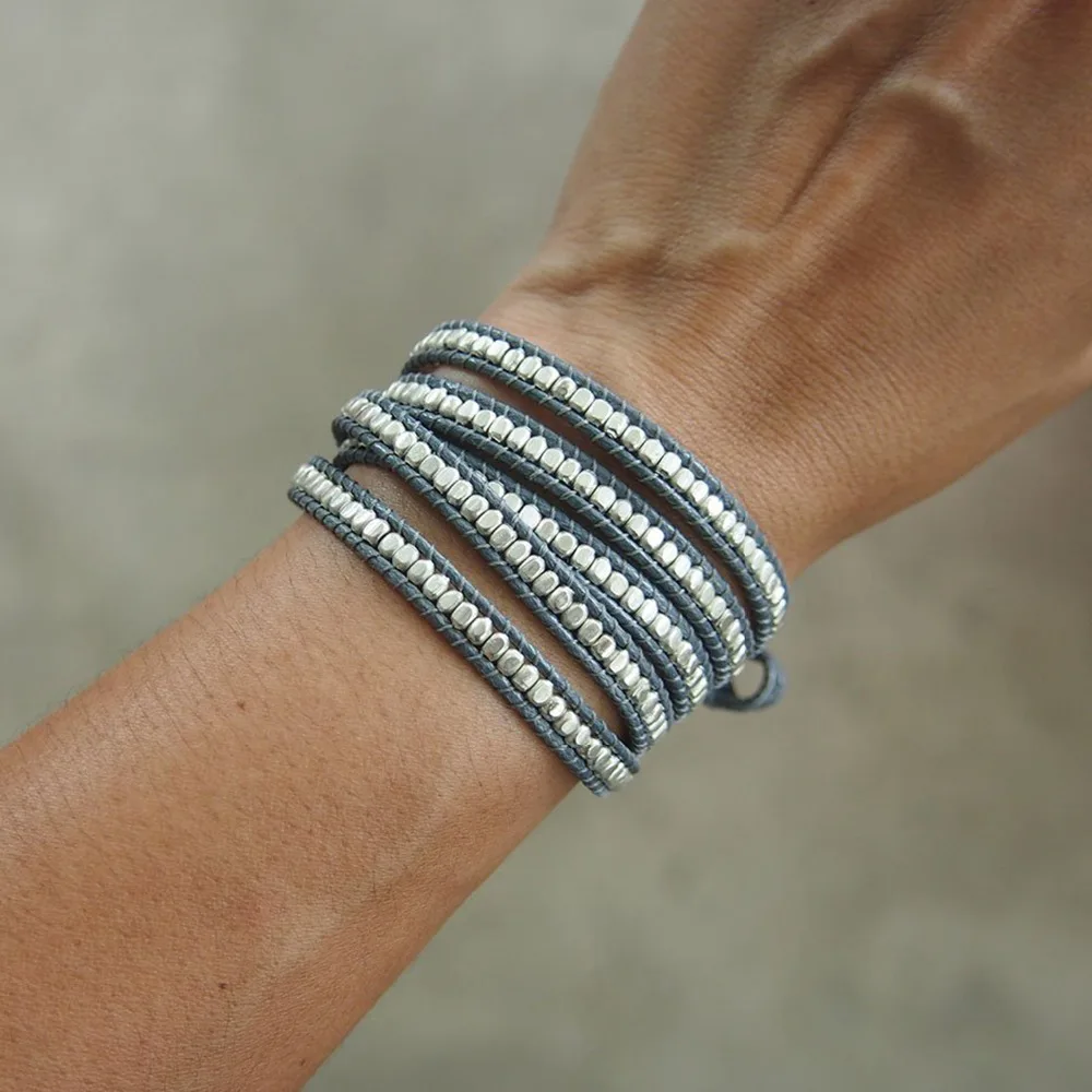 Bohemian Women Men Bracelets Style Brass Bead 5 Wraps Statement Bracelet for Men and Women