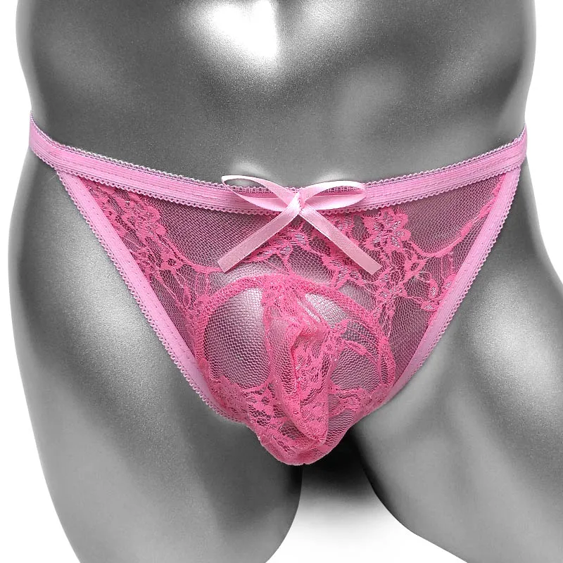 Pizzo Sissy Del Sacchetto Del Rigonfiamento Mutandine E Boxer Vedere Attraverso Sexy Perizoma Lingerie per Gli Uomini Biancheria Intima Bowknot