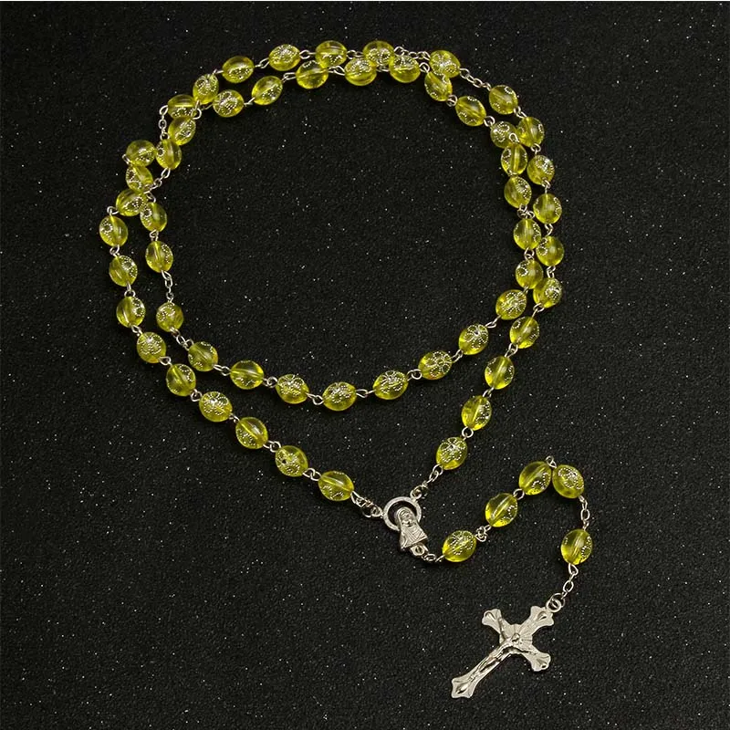 Catholic Crystal Pearl Rosary Catholic Rosary Premium Pearl Cross Necklace Beads Cross Religious Pendant Necklace