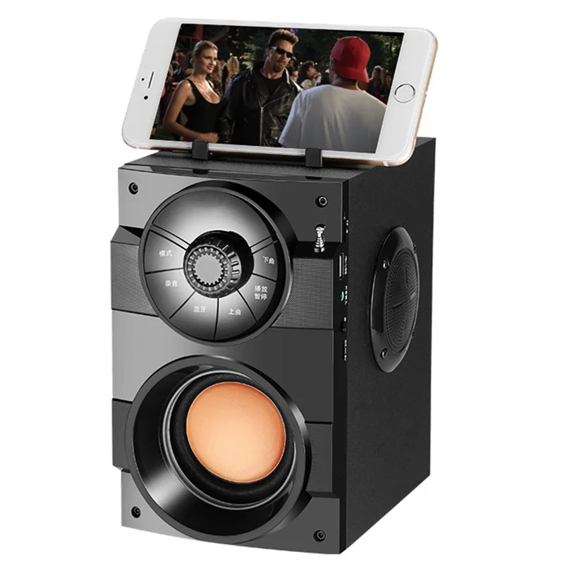 

Portable wooden bluetooth speaker mobile phone wireless audio computer 3d surround subwoofer AUX USB TF card player FM radio MP3