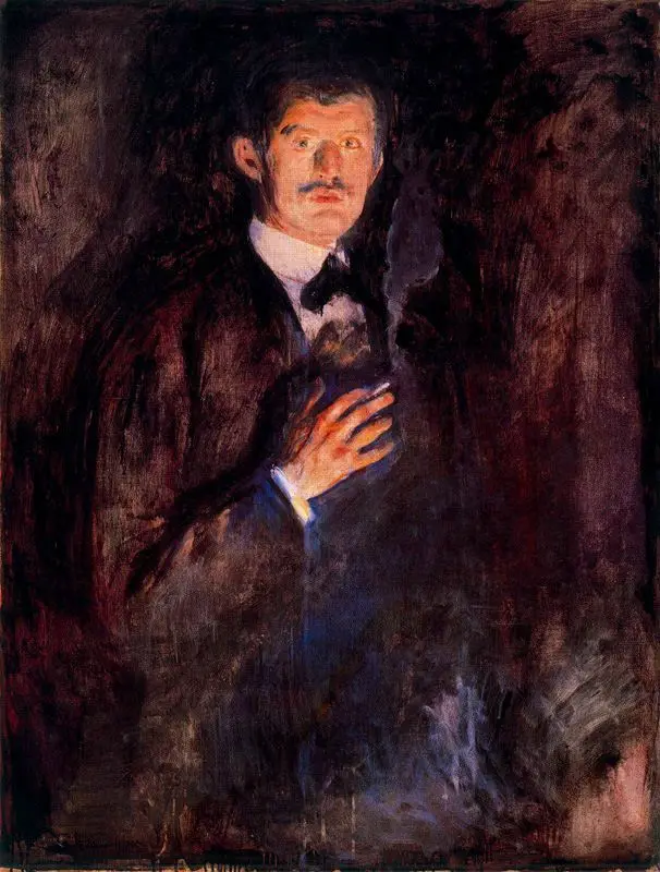 

Oil Painting Reproduction on Linen Canvas,self-portrait-with-burning-cigarette-1895 by Edvard Munch,100% handmade,Free Ship