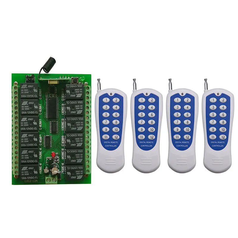 

DC 12V 12 CH Channels 12CH RF Wireless Remote Control Switch Remote Control System receiver transmitter 12CH Relay 315/433 MHz