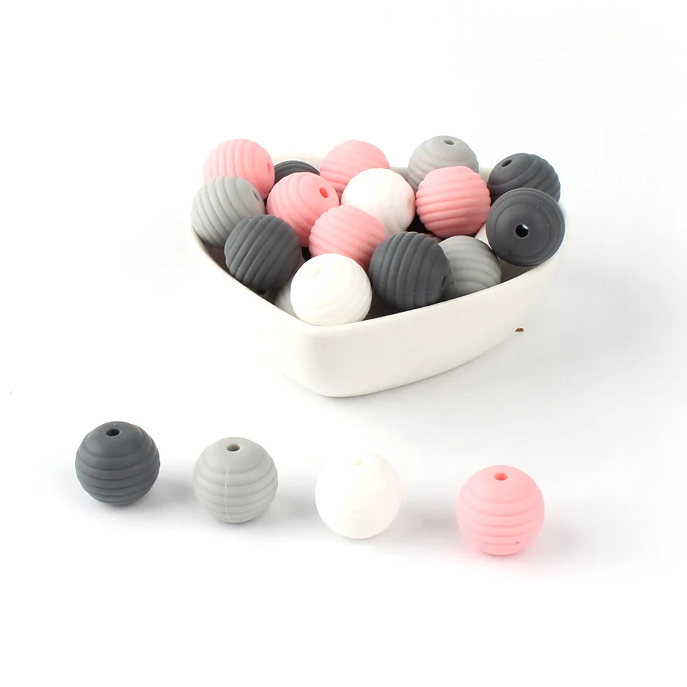 Keep&Grow 10pcs 15mm Round Spiral Silicone beads Food Grade Beads DIY Threaded BPA Free Beads Baby Teethers