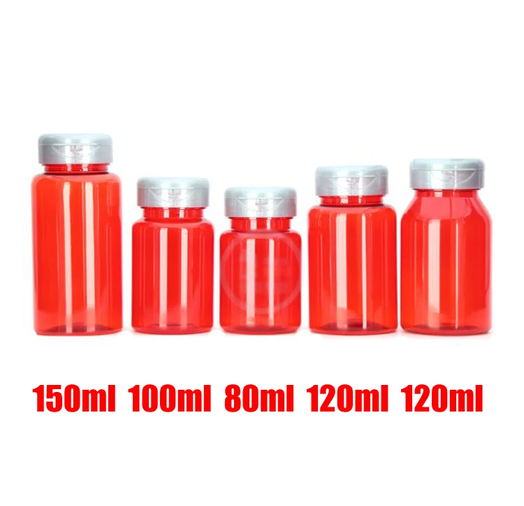 

100pcs PET Flip Bottles,Capsules/Pills/Powder/Vitamin Plastic Bottles with Translucent Red Color -- 80ml/100ml/120ml/150ml