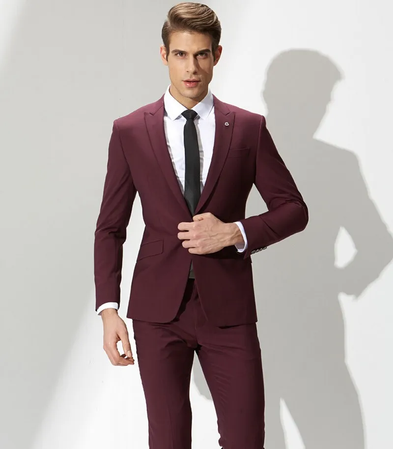 

Side Vent Groomsmen Peak Lapel Groom Tuxedos Burgundy/Wine Men Suits Wedding Best Man (Jacket+Pants+Tie+Hankerchief) B922