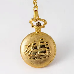 0   Golden Men's and Women's Pocket Watch Full Double Boat Quartz  Fashion  Lettering Gold Hand Wind Pocket Watch