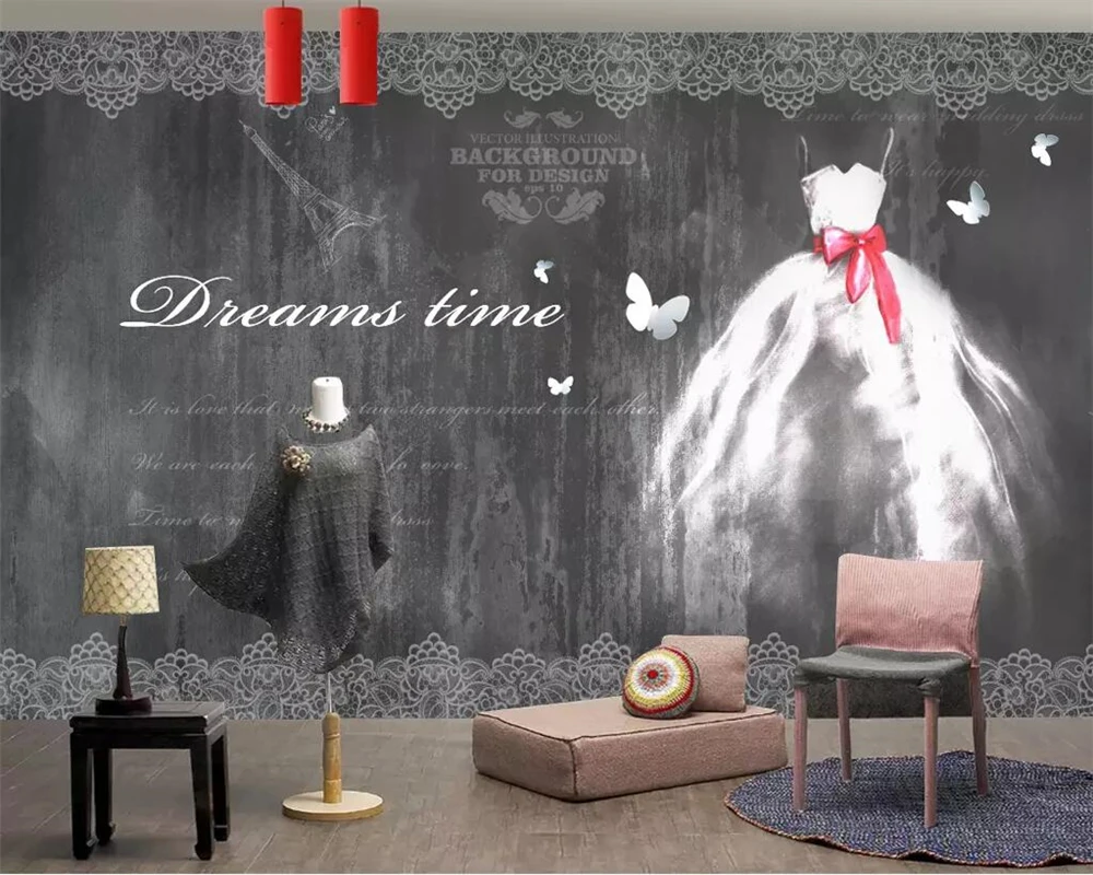 

Beibehang Oil painting wallpaper mural fashion hand-painted wedding dreamy retro large clothing store background 3d wallpaper