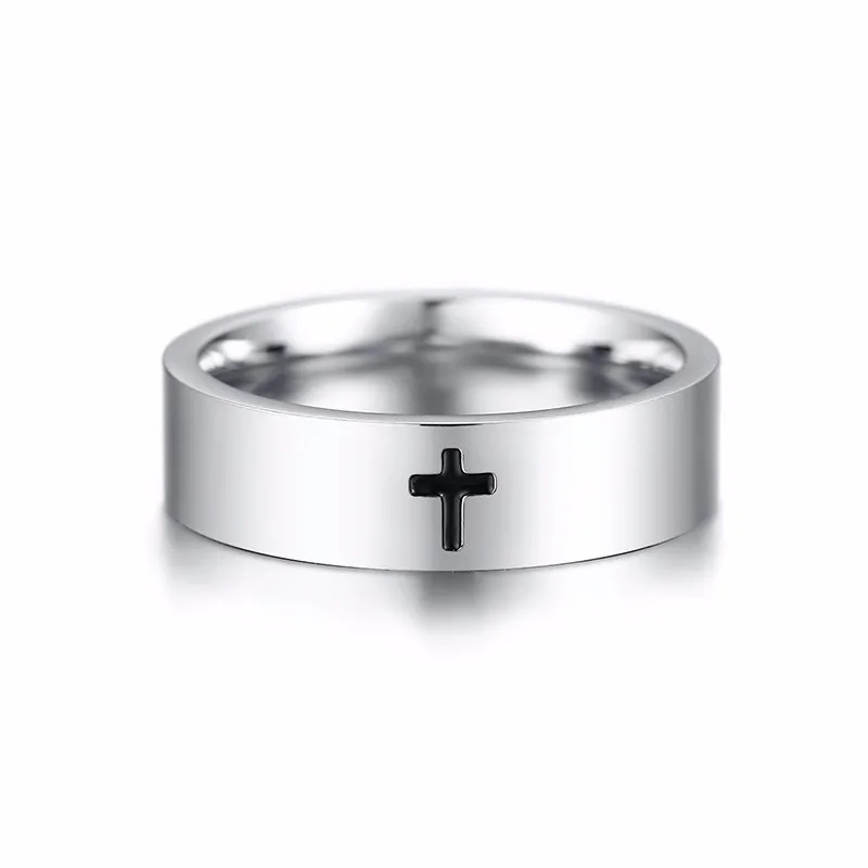 Vnox Simple Cross Ring for Women Men Plain Cut 4mm Glossy Stainless Steel Wedding Band Casual Unisex Religious Christ Accessory